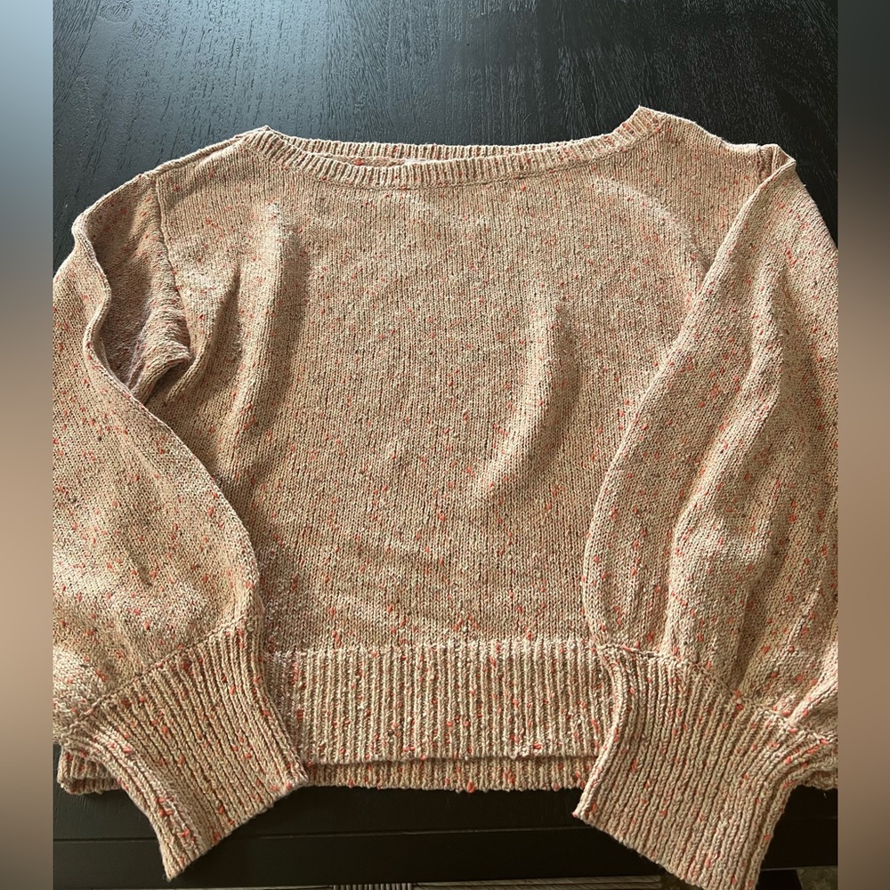 INTERMIX Speckled Knit Sweater - Cream and Orange | SZ XL
